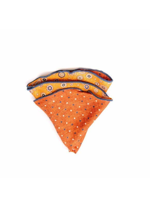Orange Foulard/Dots Print Silk Shappe Diamante Reversible Pocket Circle