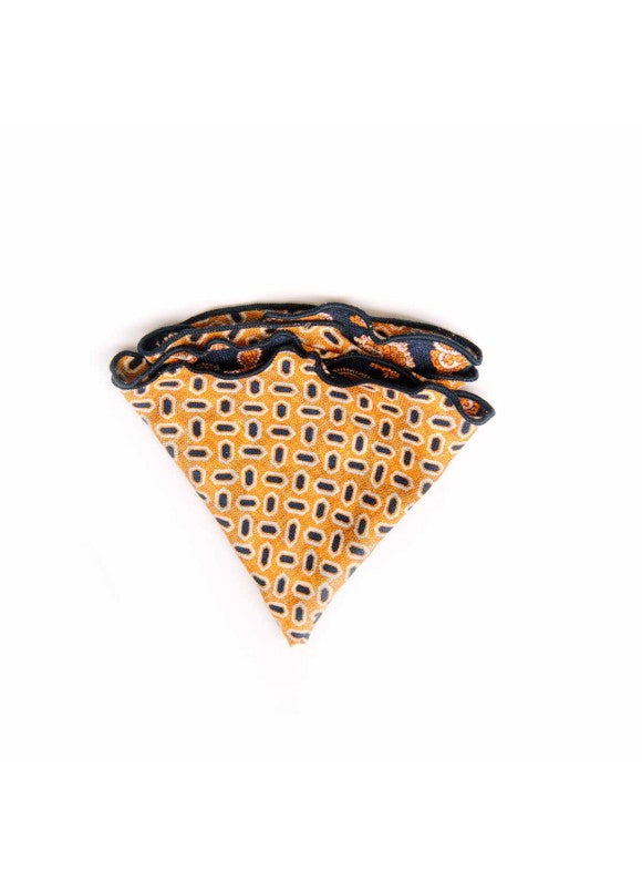 Navy/Orange Paisley Pines/Geo Print Silk Shappe Diamante Reversible Pocket Circle
