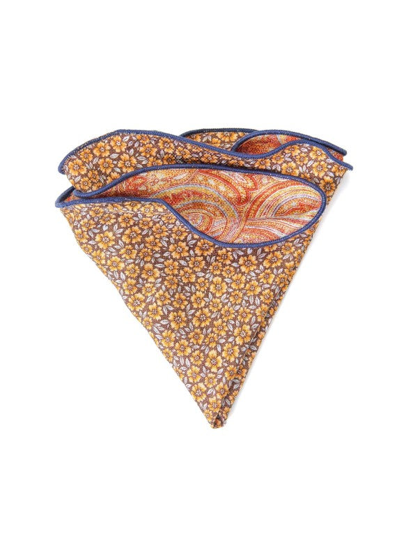 Orange Exploded Paisley/Floral Print Reversible Pocket Circle