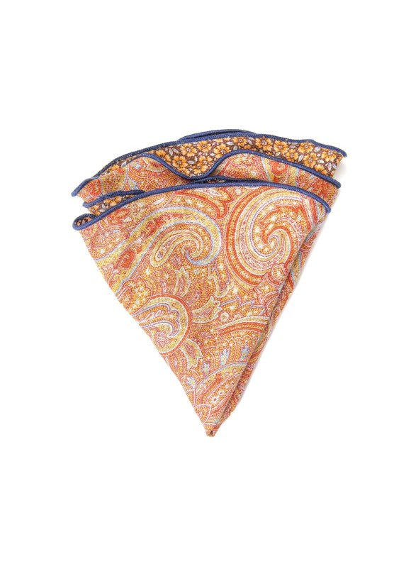 Orange Exploded Paisley/Floral Print Reversible Pocket Circle