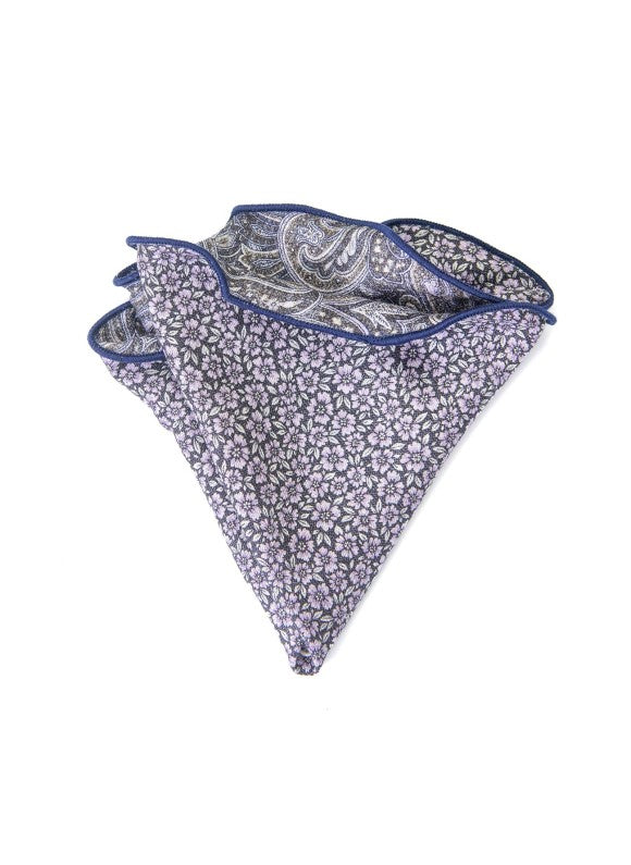 Charcoal Exploded Paisley/Floral Print Reversible Pocket Circle