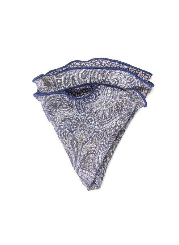 Charcoal Exploded Paisley/Floral Print Reversible Pocket Circle