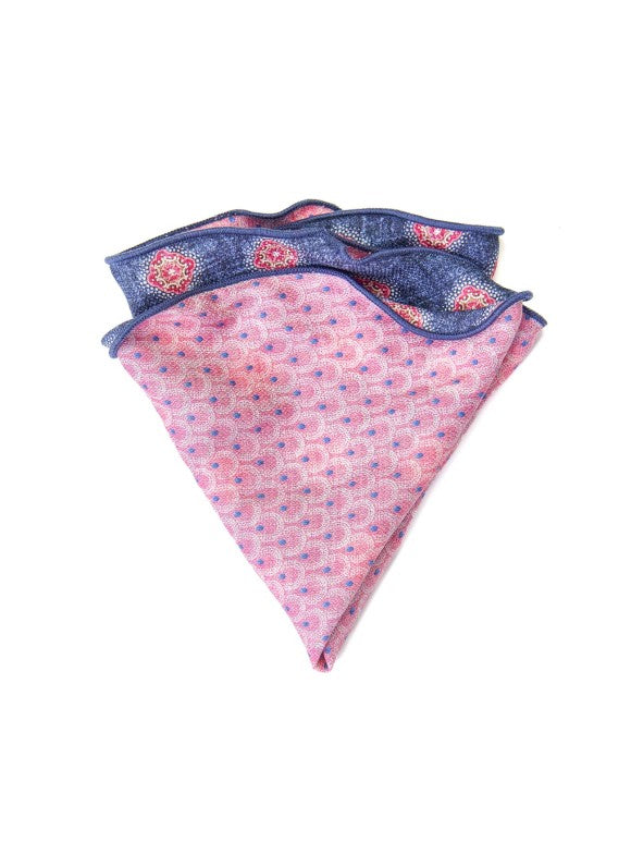Denim Foulard/Feather Print Reversible Pocket Circle
