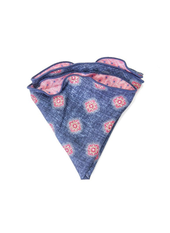 Denim Foulard/Feather Print Reversible Pocket Circle
