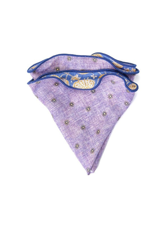 Med. Blue Vine Paisley/Neat Print Reversible Pocket Circle