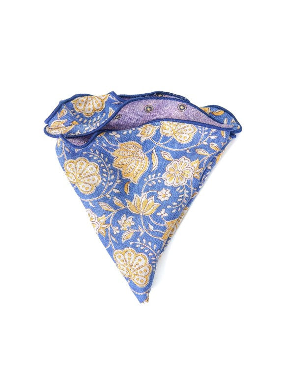 Med. Blue Vine Paisley/Neat Print Reversible Pocket Circle