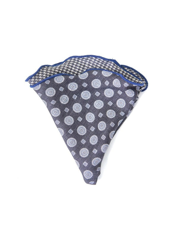Charcoal Mini Medallions/Houndstooth Print Reversible Pocket Circle