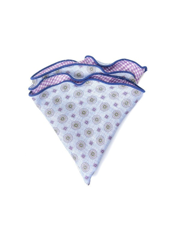 Lt. Blue Mini Medallions/Houndstooth Print Reversible Pocket Circle