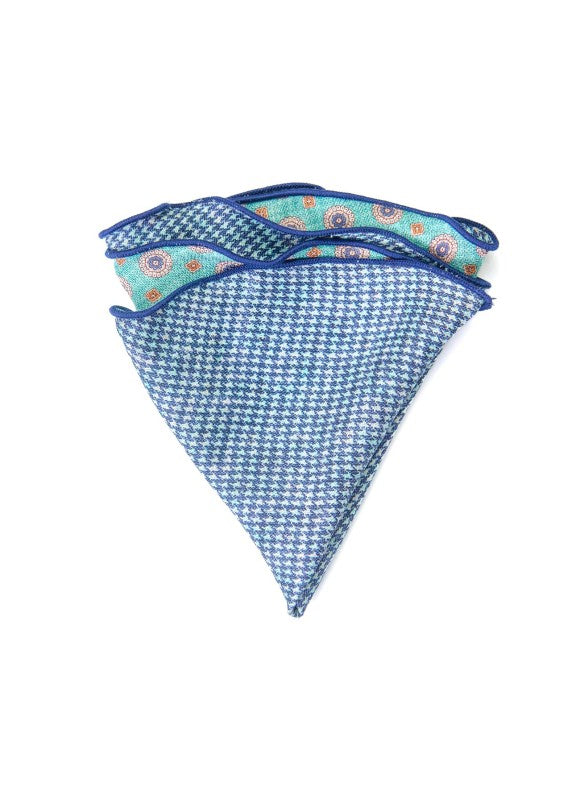 Aqua Mini Medallions/Houndstooth Print Reversible Pocket Circle