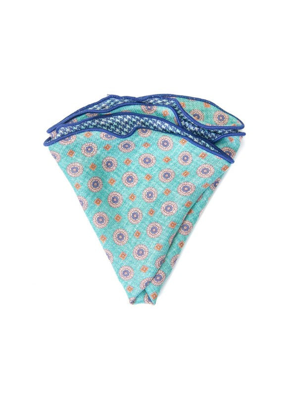 Aqua Mini Medallions/Houndstooth Print Reversible Pocket Circle