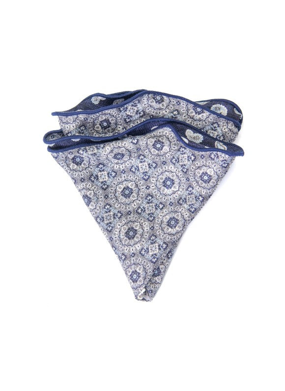 Navy Mini Paisley/Medallion Print Reversible Pocket Circle