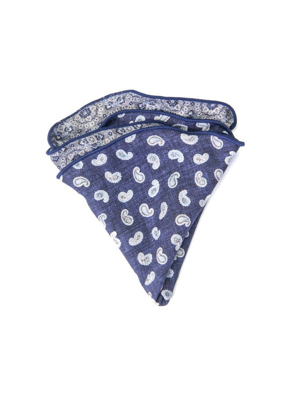 Navy Mini Paisley/Medallion Print Reversible Pocket Circle