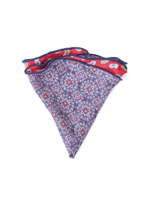 Red Mini Paisley/Medallion Print Reversible Pocket Circle