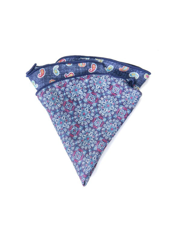 Denim Mini Paisley/Medallion Print Reversible Pocket Circle