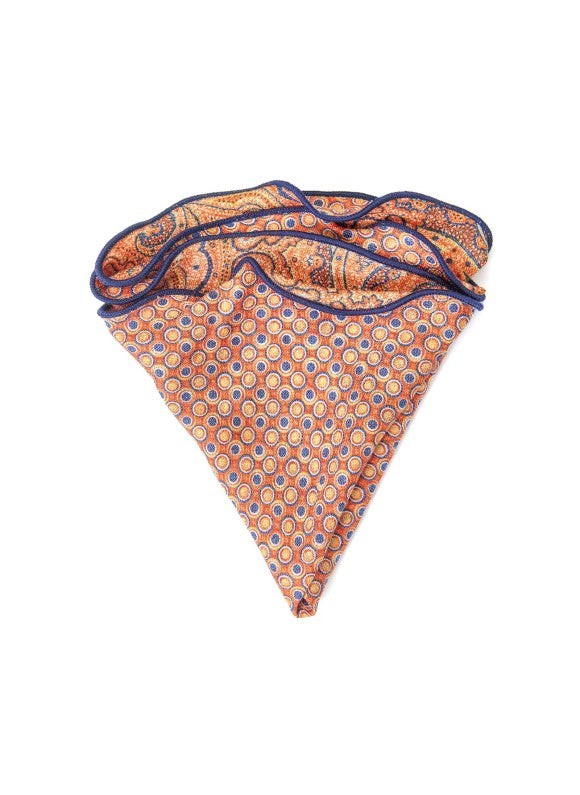 Orange Exploded Paisley/Fancy Dots Print Reversible Pocket Circle
