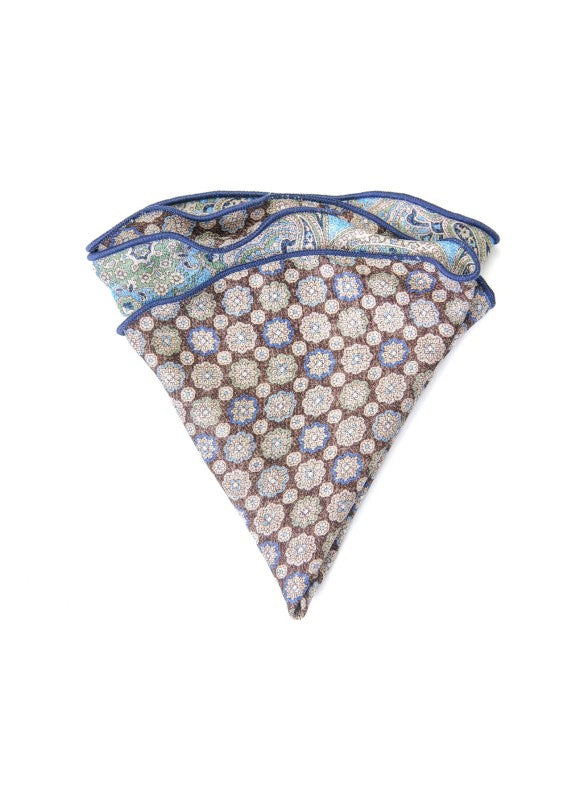 Sky/Brown Persian/Mini Medallions Print Reversible Pocket Circle