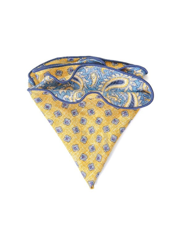Blue/Yellow Paisley/Neat Print Reversible Pocket Circle
