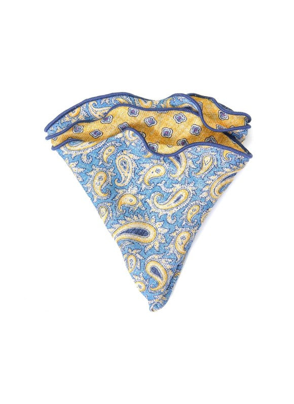 Blue/Yellow Paisley/Neat Print Reversible Pocket Circle