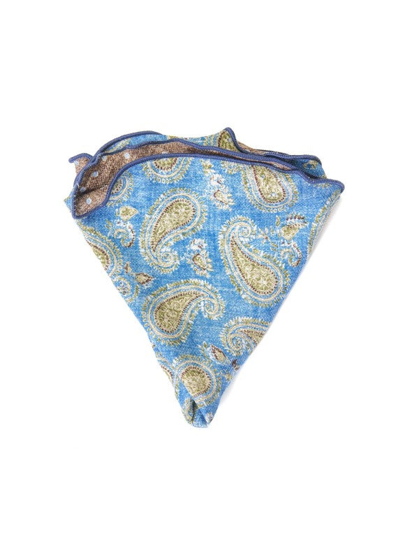 Blue Exploded Paisley/Dots Print Reversible Pocket Circle