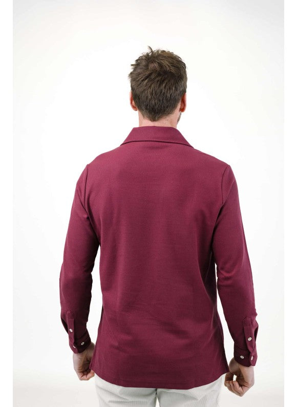 Burgundy Long Sleeves Tailored Polo