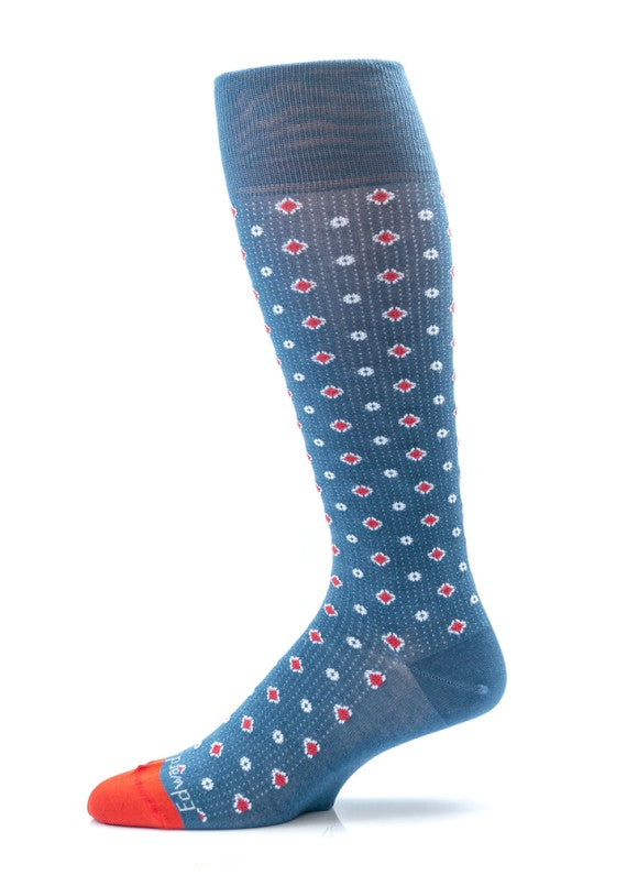 Steel Blue/Red Neat Socks