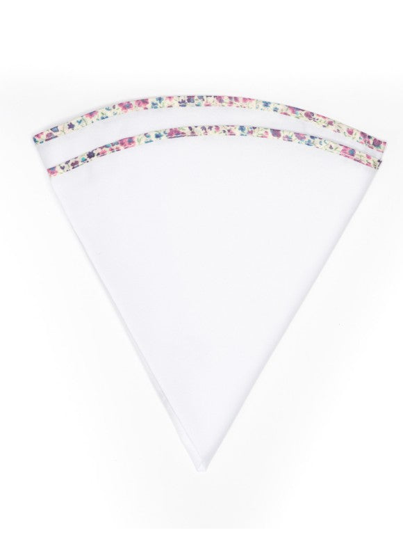 White Linen/Purple/Pink Floral Trim Linen Pocket Circle