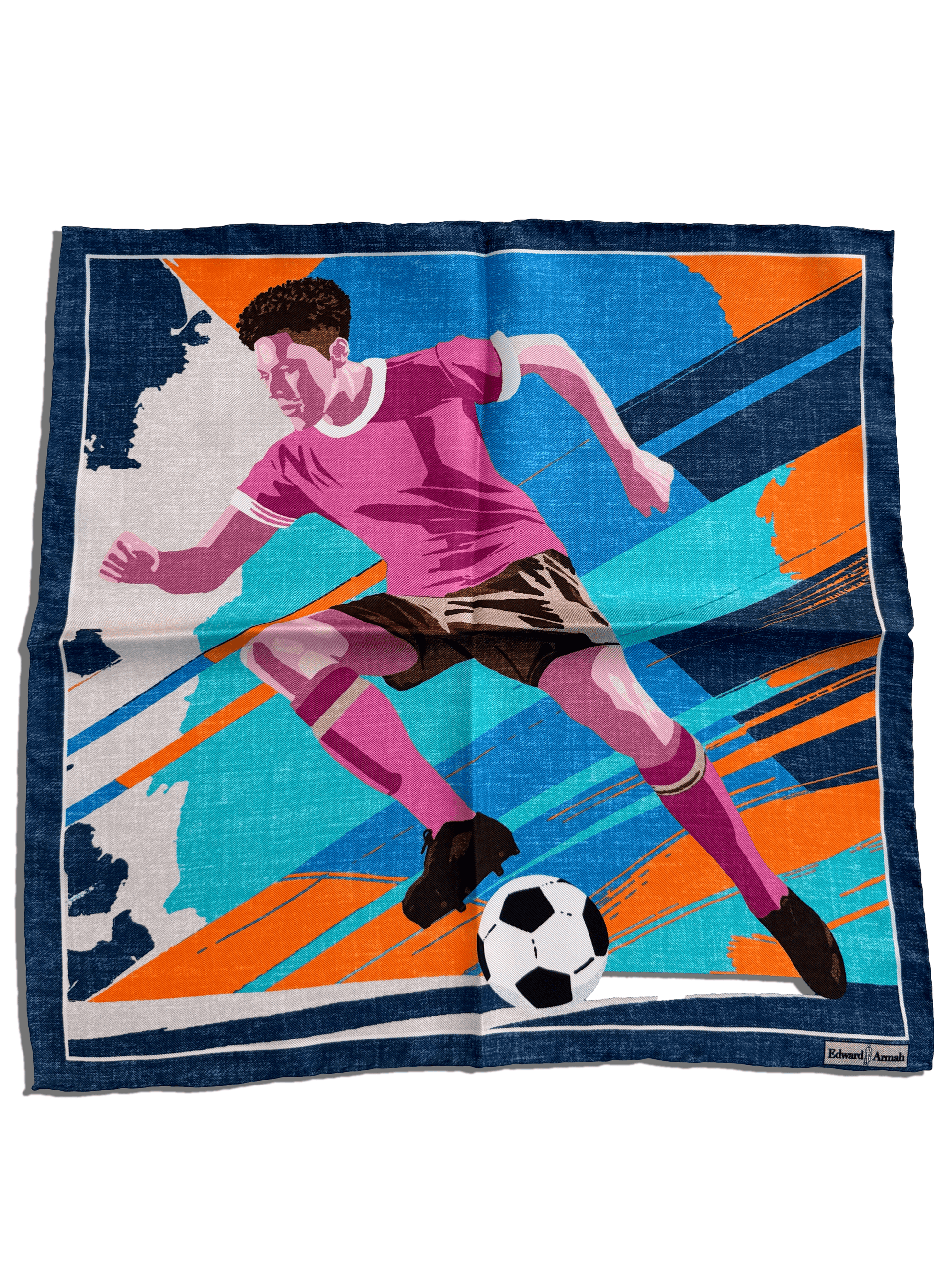 Navy, Pink and Orange Football Pocket Square