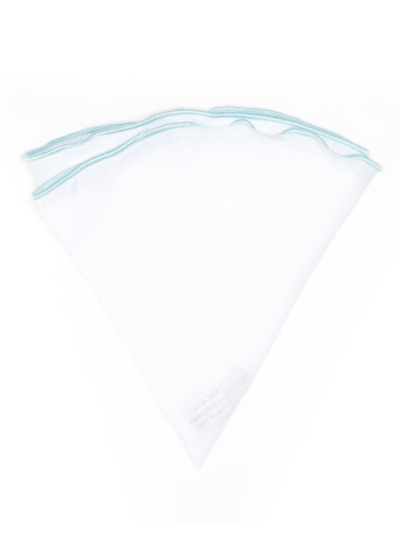 White Linen/Powder Blue Trim Linen Pocket Circle