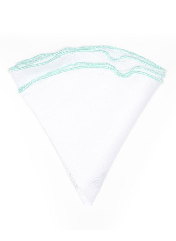 White Linen/Aquamarine Trim Linen Pocket Circle