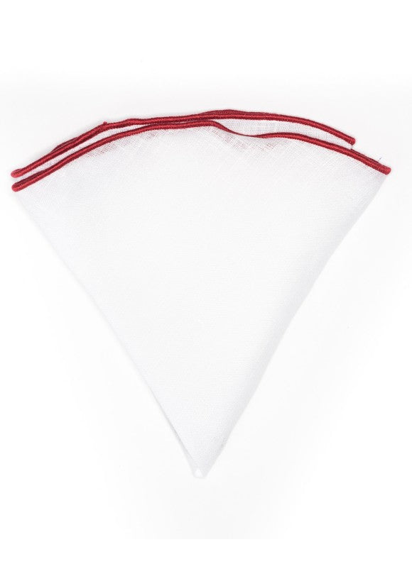 White Linen/Ruby Trim Linen Pocket Circle