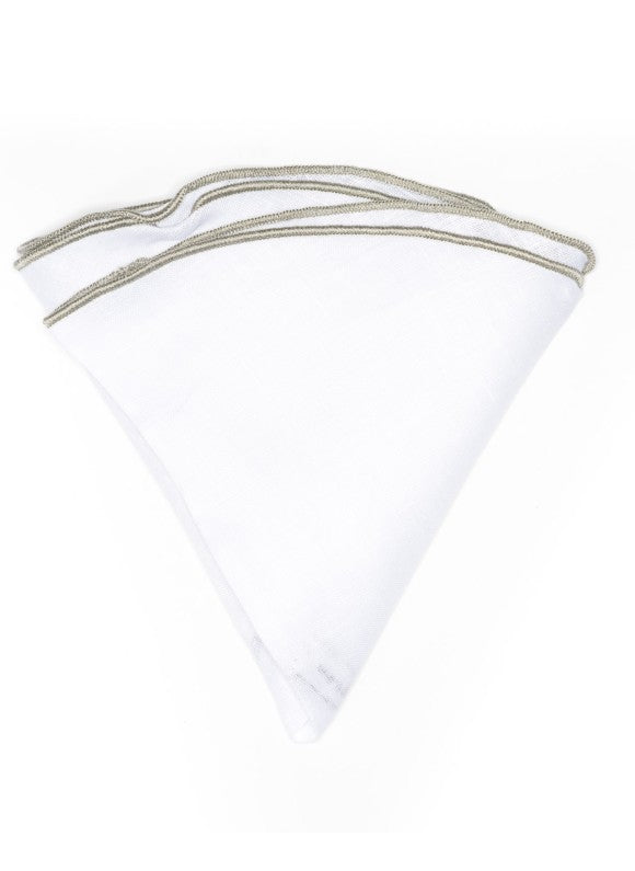 White Linen/Taupe Trim Linen Pocket Circle