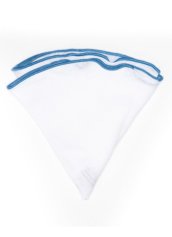 White Linen/Periwinkle Trim Linen Pocket Circle