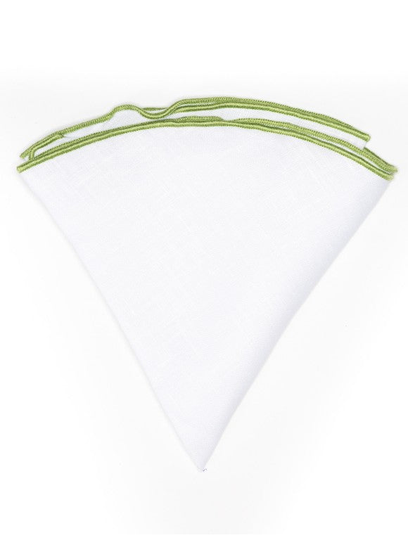 White Linen/Mint Trim Linen Pocket Circle