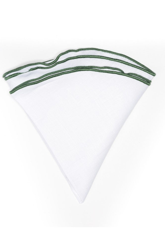 White Linen/Hunter Green Trim Linen Pocket Circle
