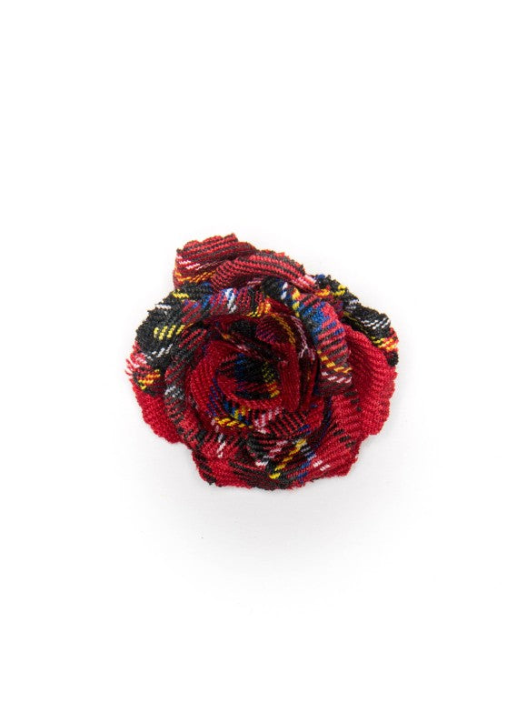Red Holiday Tartan Rose Boutonniere/Lapel Flower