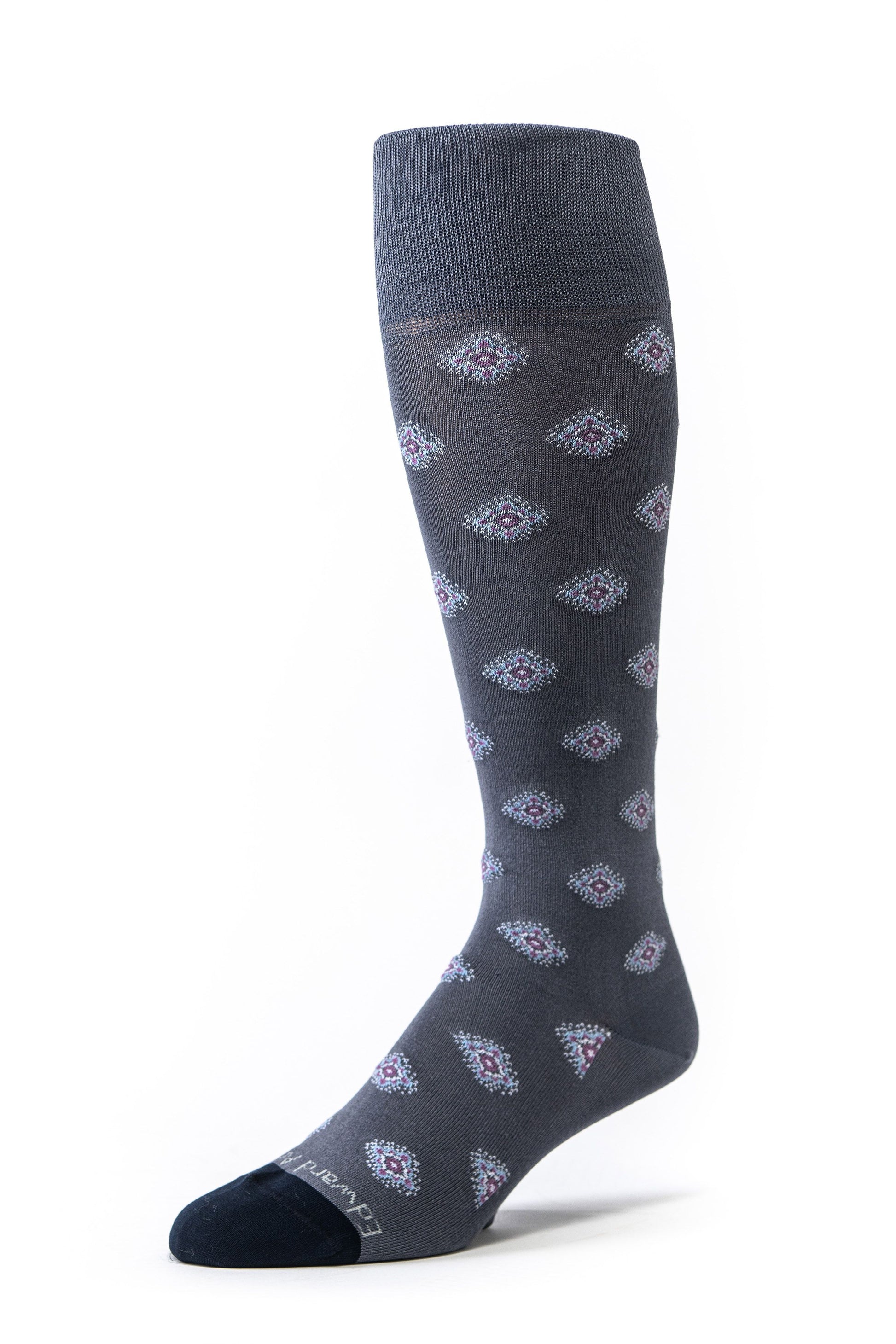 Wolf Grey/Navy Herringbone O/C Socks