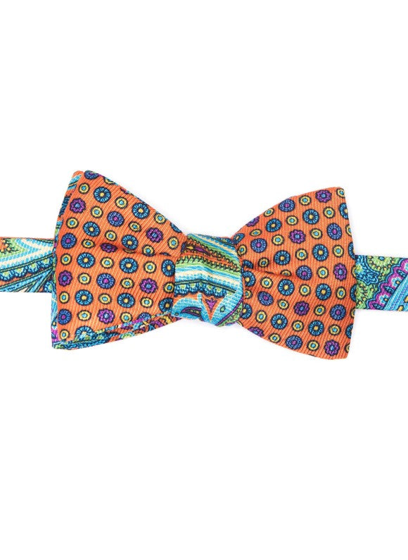 Orange Paisley/Neat Reversible Bow Tie