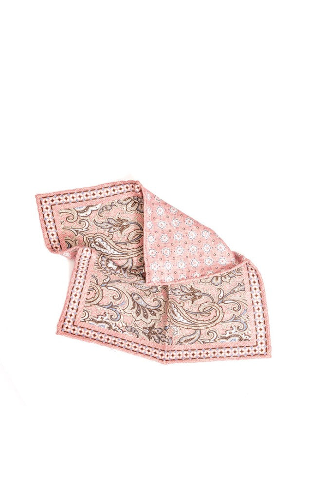 Pink Paisley/Floral Neat Print Reversible Pocket Square
