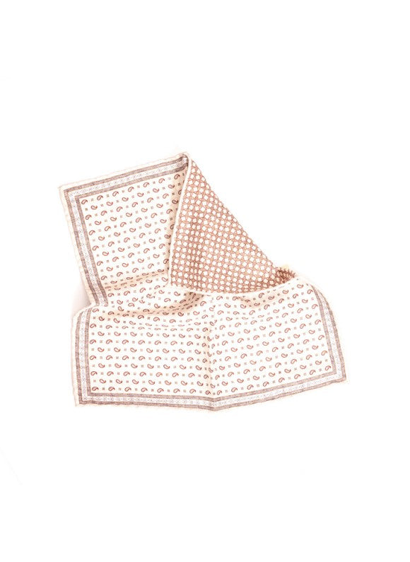 Beige Mini Pines/Neat Print Reversible Pocket Square