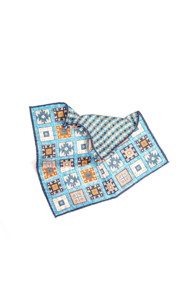 Deep Sky Southwest Design Grid/Houndstooth Print Reversible Pocket Square