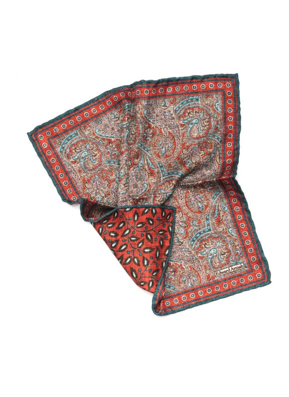 Barn Red/Denim Exploded Paisley Print Reversible Pocket Square