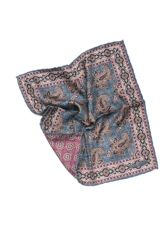 Denim Paisley Print Reversible Pocket Square