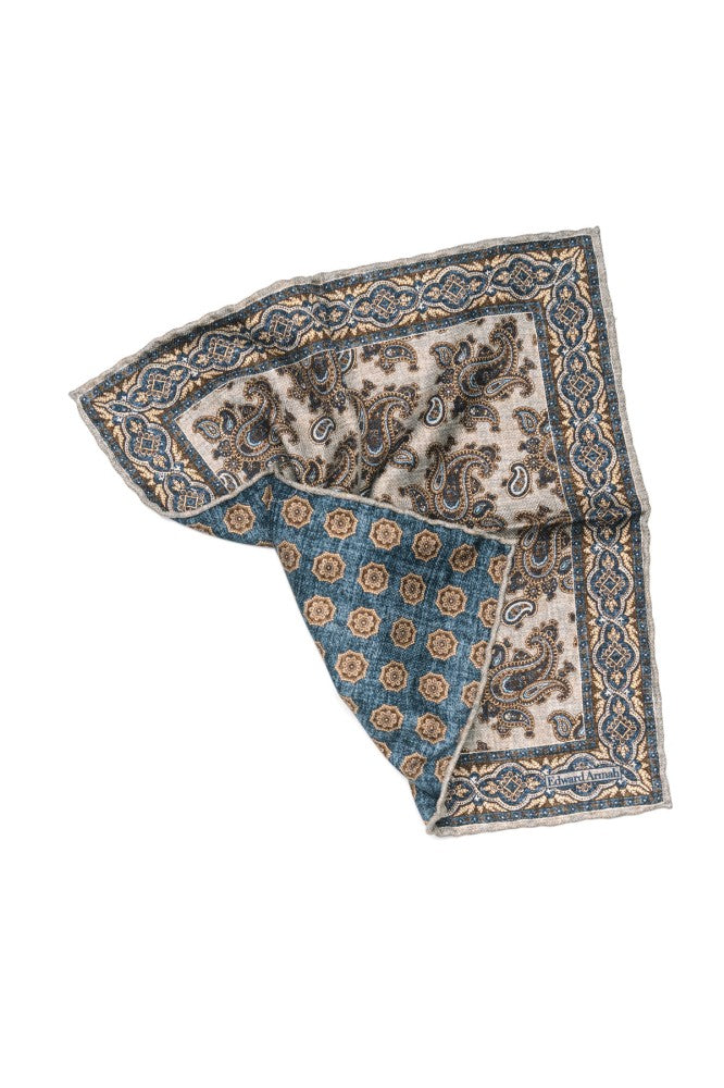 Grey Paisley Print Reversible Pocket Square