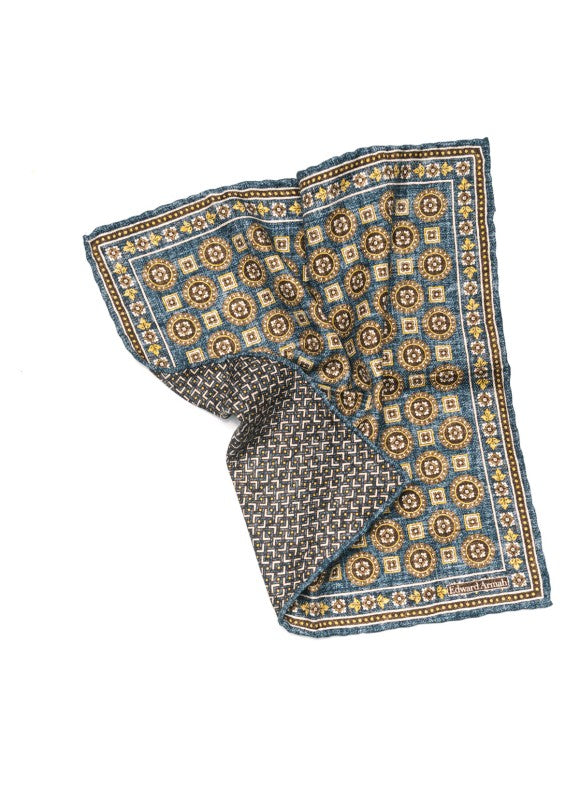 Denim Medallion Neat Print Reversible Pocket Square