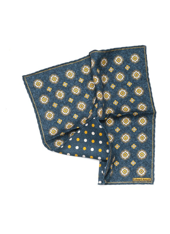Denim Floral Neat Print Reversible Pocket Square