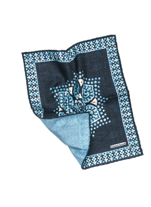 Navy Centered Floral Design Print Reversible Pocket Square