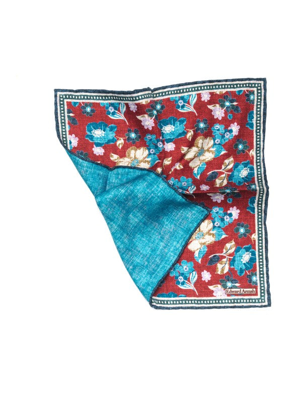 Barn Red Floral Print Reversible Pocket Square