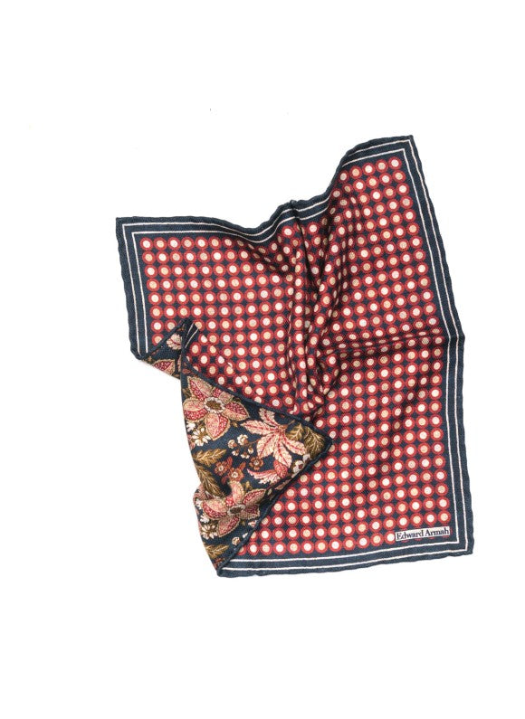 Navy/Barn Red Shadowed Dots Print Reversible Pocket Square