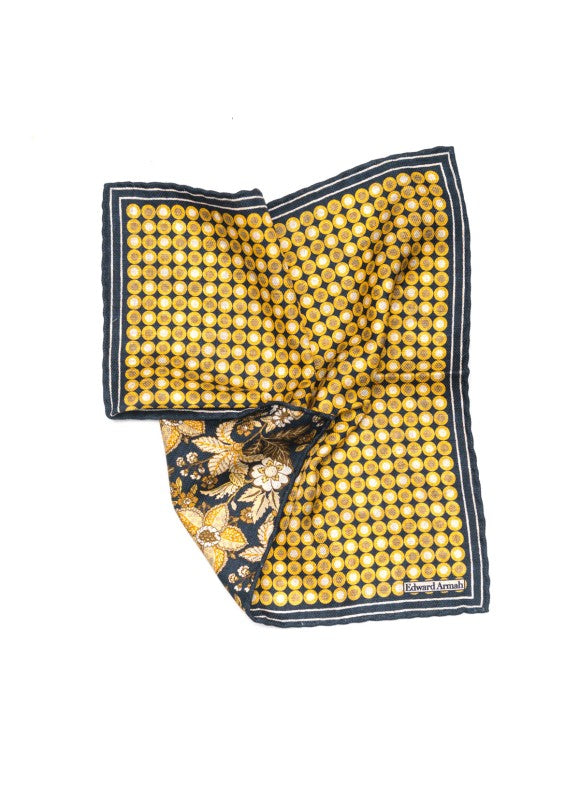 Navy/Yellow Shadowed Dots Print Reversible Pocket Square