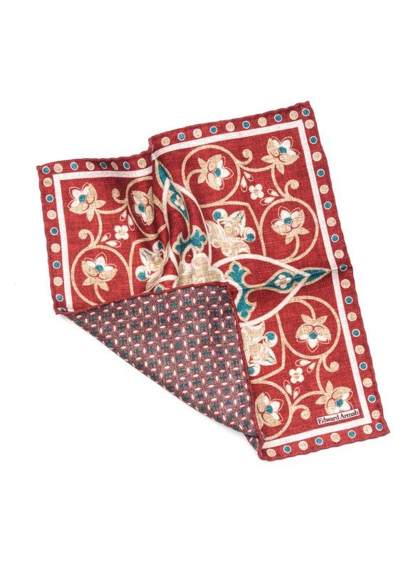 Barn Red Paisley Vine Print Reversible Pocket Square